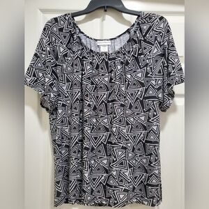 Rebecca Malone~ Blouse, top, shirt! Black, white with bling! Sz L Large. EUC!